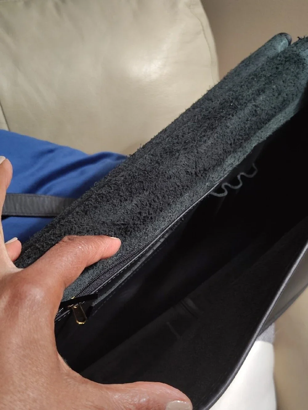 Black Leather Unisex Briefcase with Gold-Tone Hardware